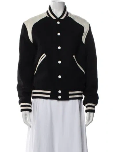 Pre-owned Sandro Wool Colorblock Pattern Bomber Jacket In Black