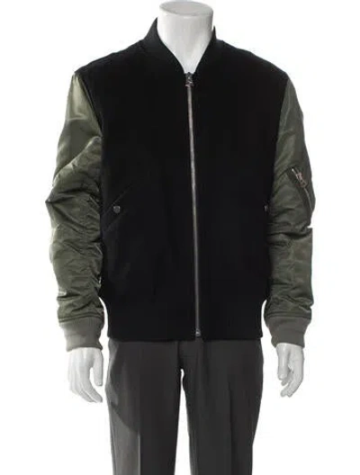Pre-owned Sandro Wool Colorblock Pattern Bomber Jacket In Black