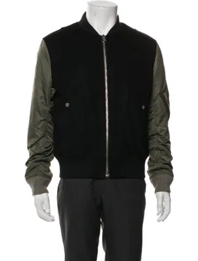 Pre-owned Sandro Wool Colorblock Pattern Bomber Jacket In Black
