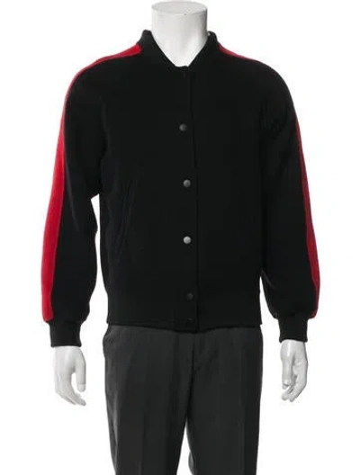 Pre-owned Sandro Wool Colorblock Pattern Bomber Jacket In Black