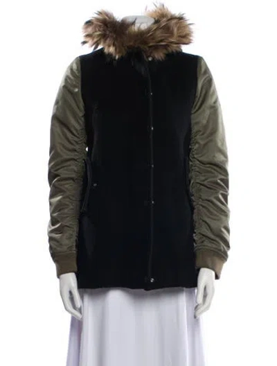 Pre-owned Sandro Wool Colorblock Pattern Jacket In Black