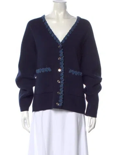 Pre-owned Sandro Wool Colorblock Pattern Sweater In Blue