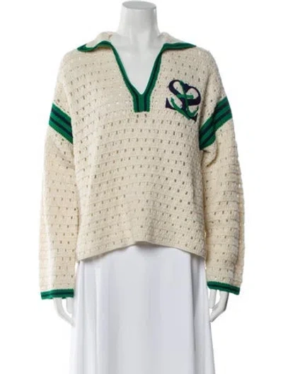 Pre-owned Sandro Wool Colorblock Pattern Sweater In Blue