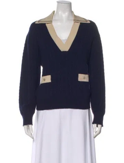 Pre-owned Sandro Wool Colorblock Pattern Sweater In Blue