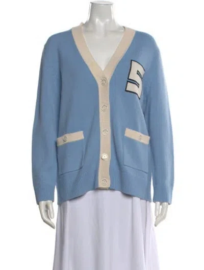 Pre-owned Sandro Wool Colorblock Pattern Sweater In Blue