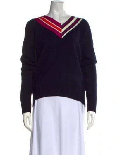 Pre-owned Sandro Wool Colorblock Pattern Sweater In Blue