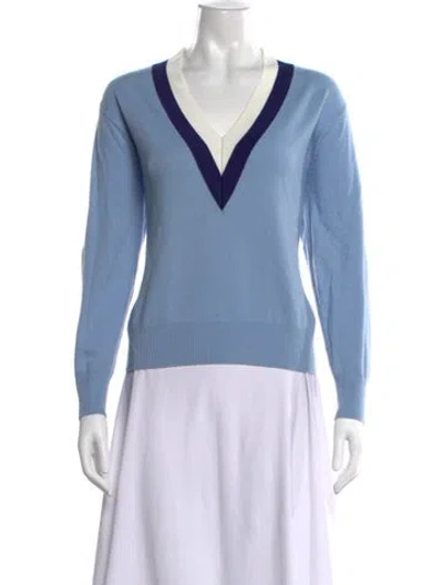 Pre-owned Sandro Wool Colorblock Pattern Sweater In Blue