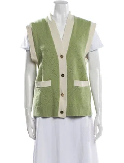 Pre-owned Sandro Wool Colorblock Pattern Sweater In Green