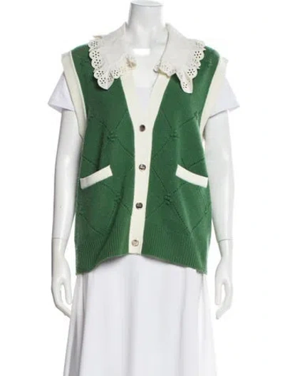 Pre-owned Sandro Wool Colorblock Pattern Sweater In Green