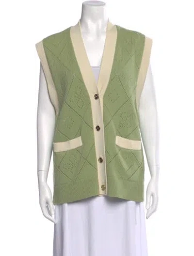 Pre-owned Sandro Wool Colorblock Pattern Sweater In Green