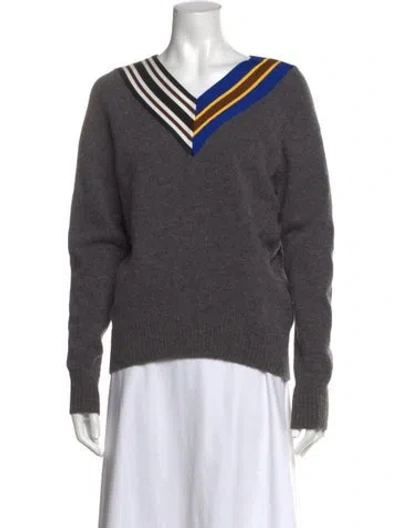 Pre-owned Sandro Wool Colorblock Pattern Sweater In Grey