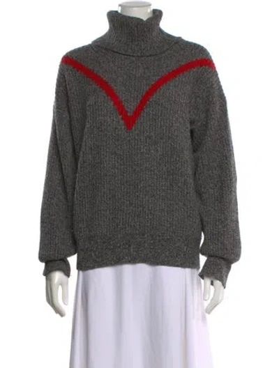 Pre-owned Sandro Wool Colorblock Pattern Sweater In Grey