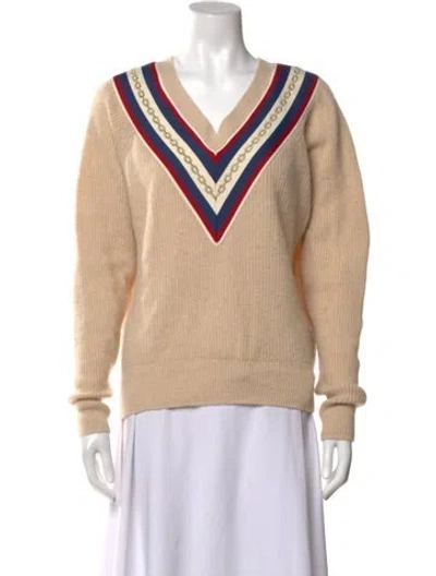 Pre-owned Sandro Wool Colorblock Pattern Sweater In Neutral