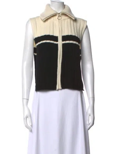 Pre-owned Sandro Wool Colorblock Pattern Top In Black