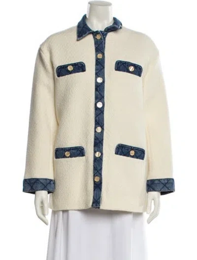Pre-owned Sandro Wool Colorblock Pattern Utility Jacket In Neutral