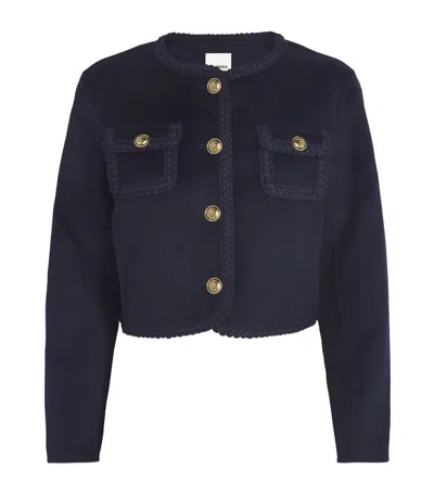 Sandro Wool Contrast-trim Jacket In Blue