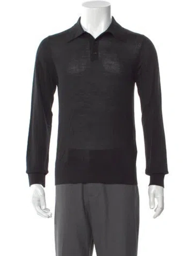 Pre-owned Sandro Wool Crew Neck Polo Sweater In Black
