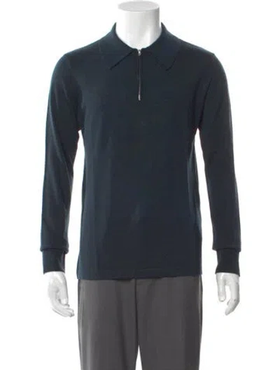 Pre-owned Sandro Wool Crew Neck Polo Sweater In Blue