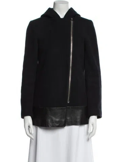 Pre-owned Sandro Wool Faux Fur Coat In Black