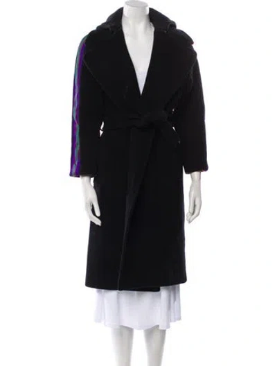 Pre-owned Sandro Wool Faux Fur Coat In Black