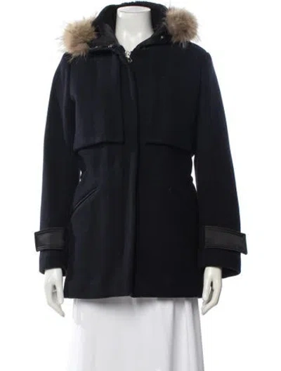 Pre-owned Sandro Wool Faux Fur Jacket In Blue