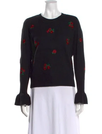 Pre-owned Sandro Wool Floral Print Sweater In Black