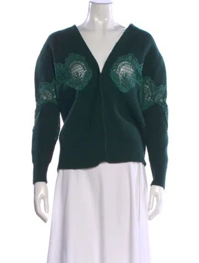 Pre-owned Sandro Wool Floral Print Sweater In Green