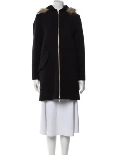 Pre-owned Sandro Wool Fur Coat In Black