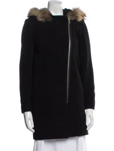 Pre-owned Sandro Wool Fur Coat In Black