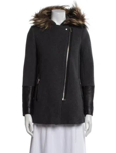 Pre-owned Sandro Wool Fur Coat In Gray