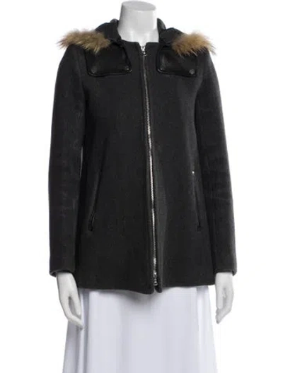 Pre-owned Sandro Wool Fur Coat In Gray