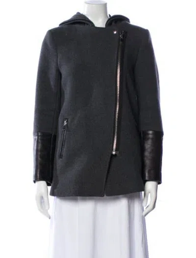 Pre-owned Sandro Wool Fur Coat In Gray
