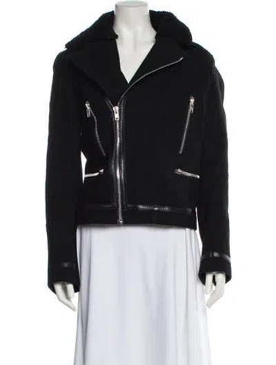 Pre-owned Sandro Wool Fur Jacket In Black