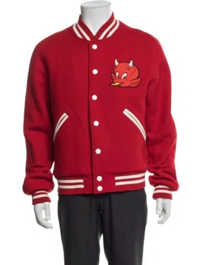 Pre-owned Sandro Wool Graphic Print Bomber Jacket In Red