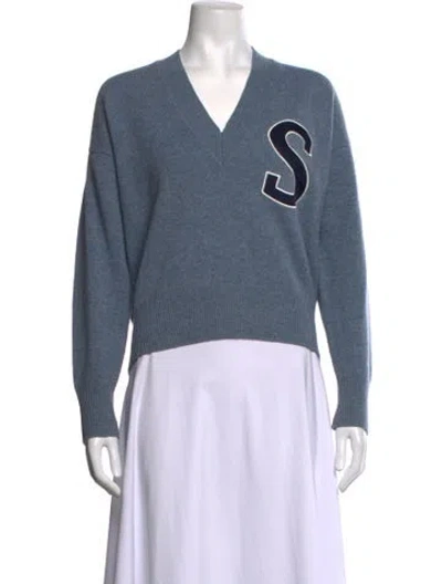 Pre-owned Sandro Wool Graphic Print Sweater In Blue