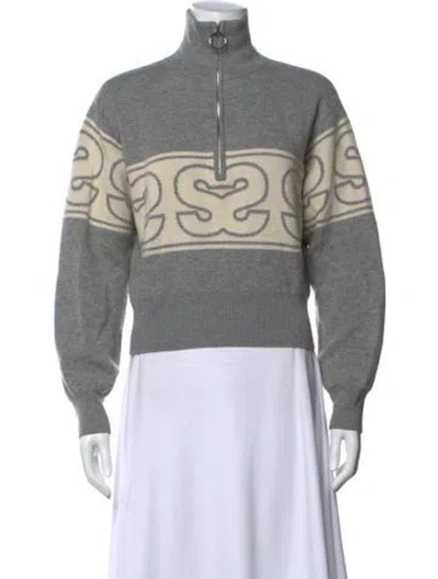 Pre-owned Sandro Wool Graphic Print Sweater In Gray