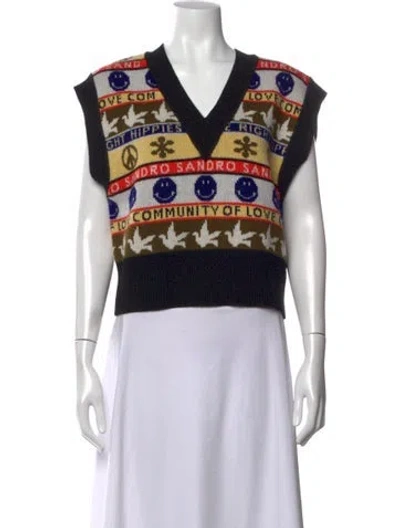 Pre-owned Sandro Wool Graphic Print Sweater In Multicolor