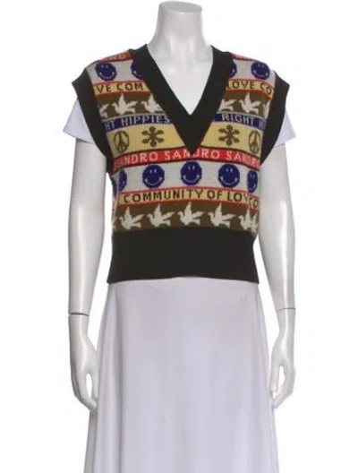 Pre-owned Sandro Wool Graphic Print Sweater In White