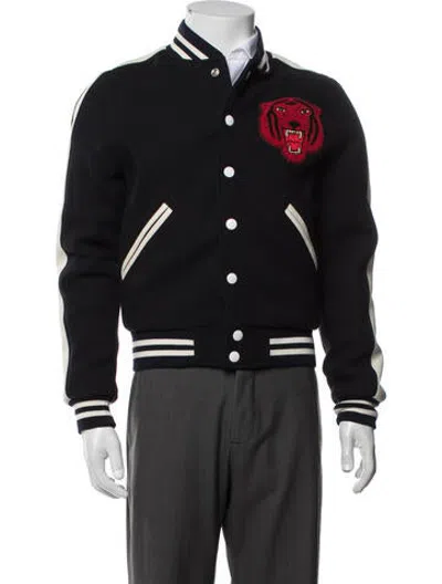 Pre-owned Sandro Wool Graphic Print Varsity Jacket In Black