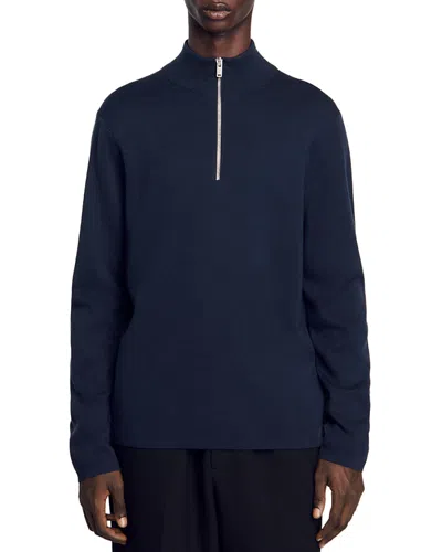 Sandro Wool Half Zip Sweater In Blue Prusse