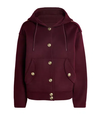 Sandro Wool Hooded Coat In Burgundy