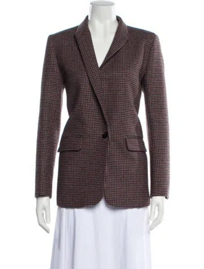 Pre-owned Sandro Wool Houndstooth Print Blazer In Brown