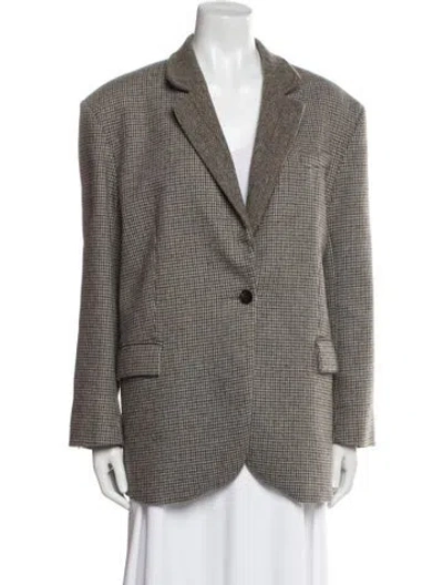 Pre-owned Sandro Wool Houndstooth Print Blazer In Brown