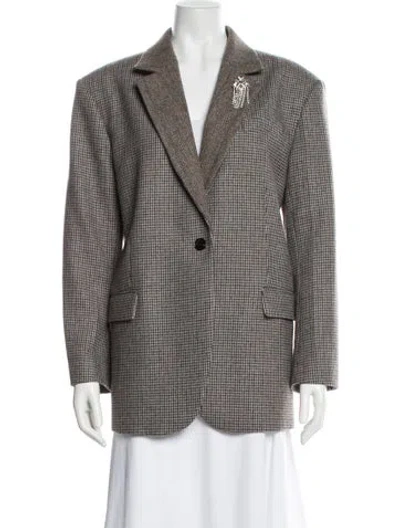 Pre-owned Sandro Wool Houndstooth Print Blazer In Neutral