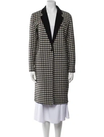 Pre-owned Sandro Wool Houndstooth Print Coat In Black