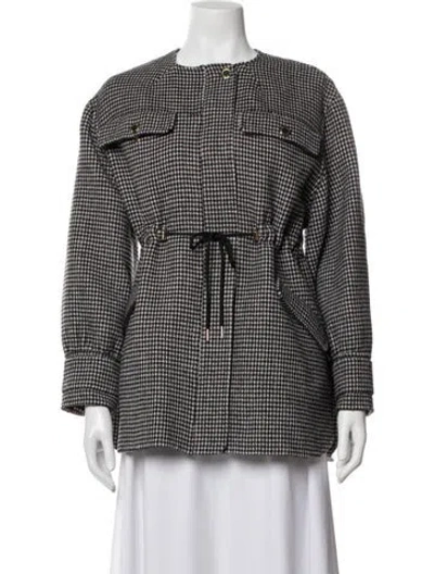 Pre-owned Sandro Wool Houndstooth Print Jacket In Burgundy