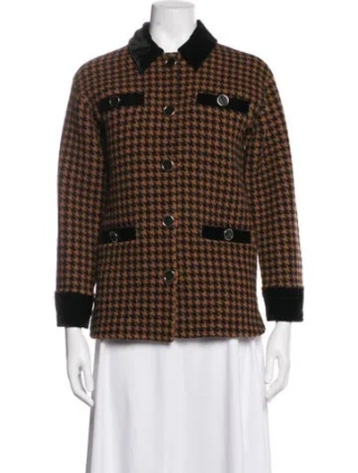Pre-owned Sandro Wool Houndstooth Print Jacket In Neutrals