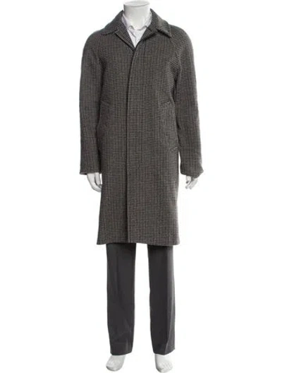 Pre-owned Sandro Wool Houndstooth Print Overcoat In Gray