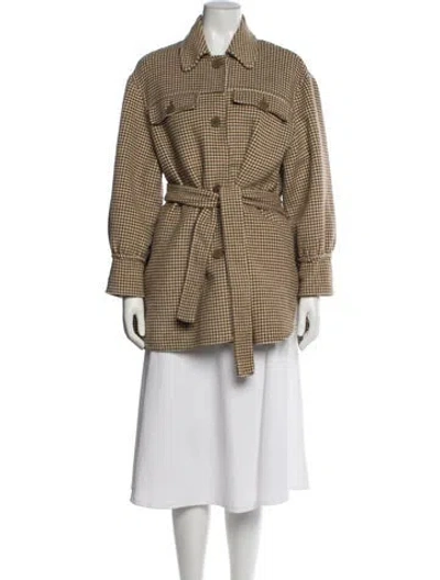 Pre-owned Sandro Wool Houndstooth Print Peacoat In Neutral