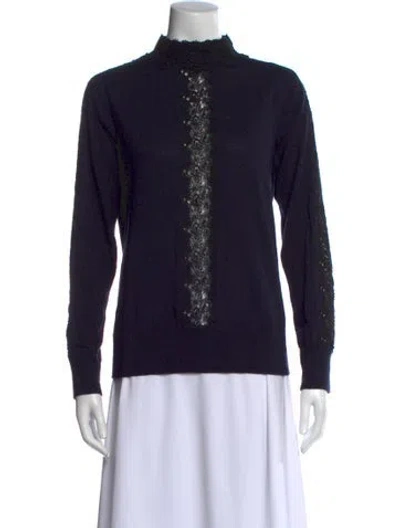 Pre-owned Sandro Wool Lace Pattern Sweater In Blue